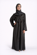 Abaya Dubaï Prestige – Gris Foncé & Détails Strass ✨