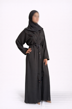 Abaya Dubaï Prestige – Gris Foncé & Détails Strass ✨