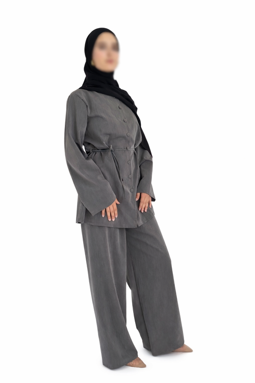 Ensemble Deux Pièces Gris Foncé – Élégance & Sophistication ✨